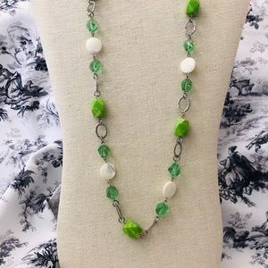 Green Jasper, Mother of Pearl Coin Bead Necklace